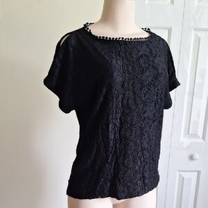 3/$20 Cable & Gauge Black Lace Blouse Sz L